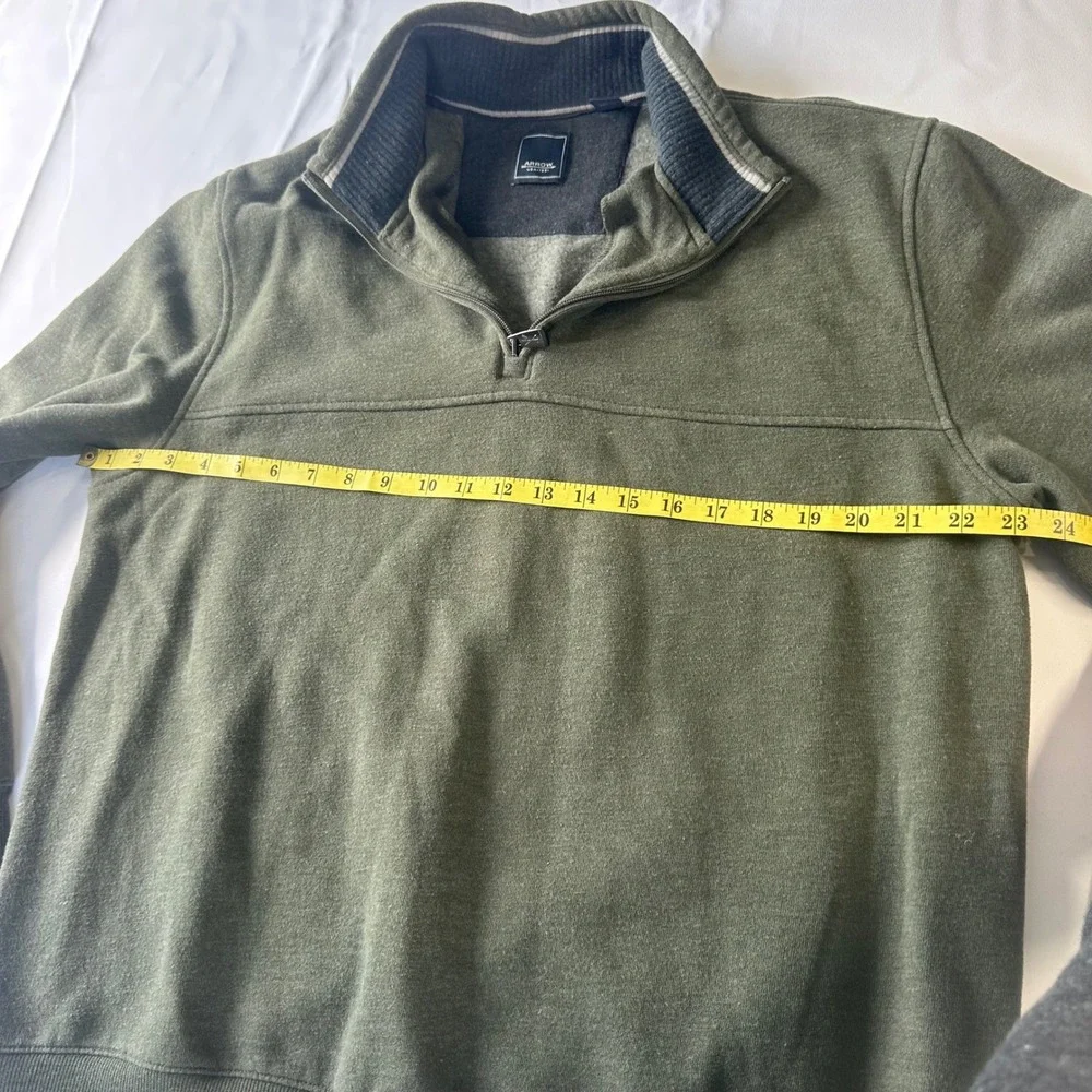 Arrow USA 1851 Mens Large Olive Green Heather Quarter Zip Pullover Sweatshirt